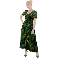 Banana leaves Button Up Short Sleeve Maxi Dress