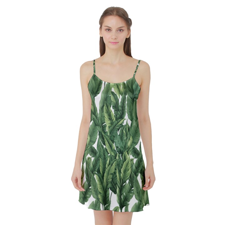 Green banana leaves Satin Night Slip