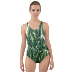 Green Banana Leaves Cut-out Back One Piece Swimsuit by goljakoff