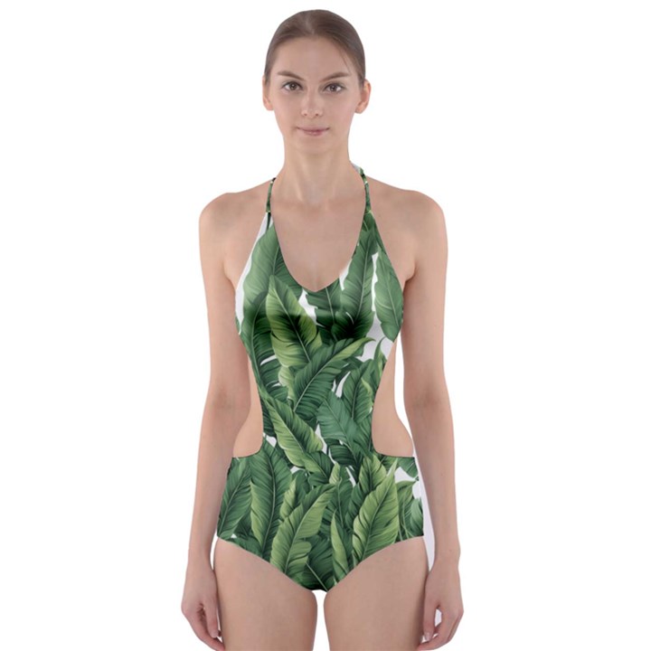 Green banana leaves Cut-Out One Piece Swimsuit