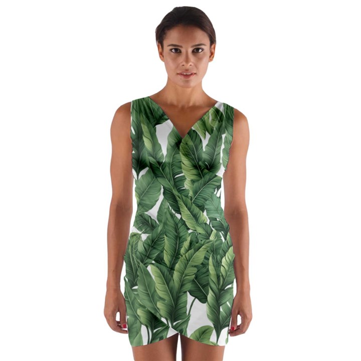 Green banana leaves Wrap Front Bodycon Dress