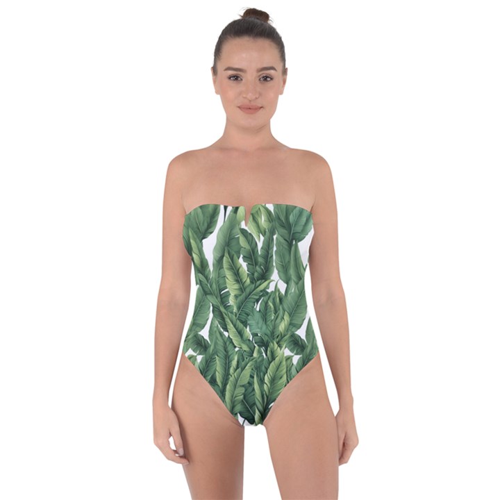 Green banana leaves Tie Back One Piece Swimsuit