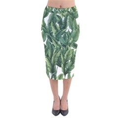 Green Banana Leaves Velvet Midi Pencil Skirt by goljakoff