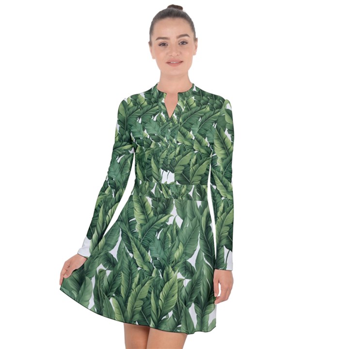 Green banana leaves Long Sleeve Panel Dress