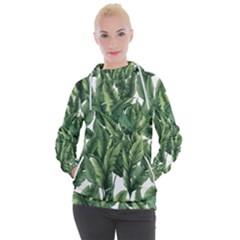 Green Banana Leaves Women s Hooded Pullover