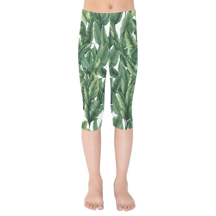 Green banana leaves Kids  Capri Leggings 