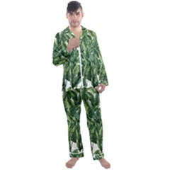 Green Banana Leaves Men s Long Sleeve Satin Pajamas Set