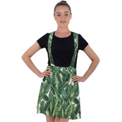 Green Banana Leaves Velvet Suspender Skater Skirt by goljakoff