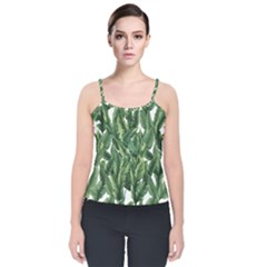 Green Banana Leaves Velvet Spaghetti Strap Top by goljakoff