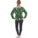 Green banana leaves Off Shoulder Long Sleeve Velour Top View2