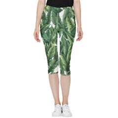 Green Banana Leaves Inside Out Lightweight Velour Capri Leggings  by goljakoff