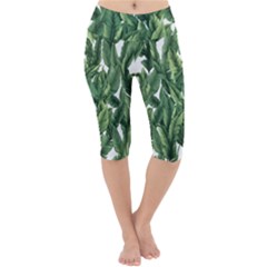 Green Banana Leaves Lightweight Velour Cropped Yoga Leggings by goljakoff