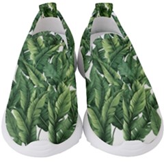 Green Banana Leaves Kids  Slip On Sneakers by goljakoff