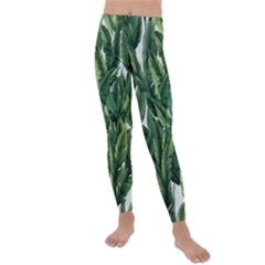 Green Banana Leaves Kids  Lightweight Velour Leggings by goljakoff