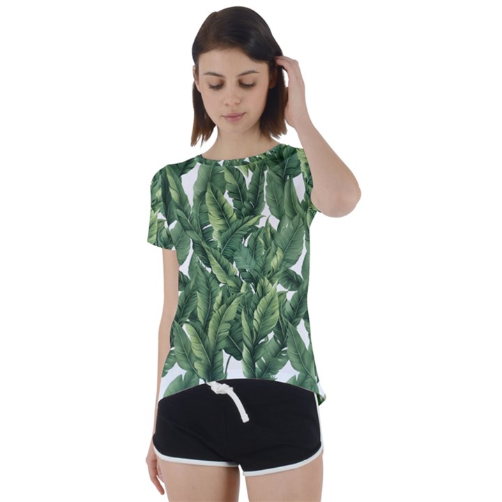 Green banana leaves Short Sleeve Open Back T-Shirt