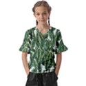 Green banana leaves Kids  V-Neck Horn Sleeve Blouse View1