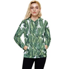 Green Banana Leaves Women s Lightweight Drawstring Hoodie