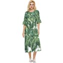 Green banana leaves Double Cuff Midi Dress View1