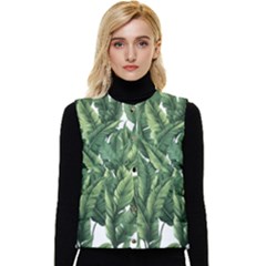 Green Banana Leaves Women s Button Up Puffer Vest