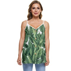 Green Banana Leaves Casual Spaghetti Strap Chiffon Top by goljakoff