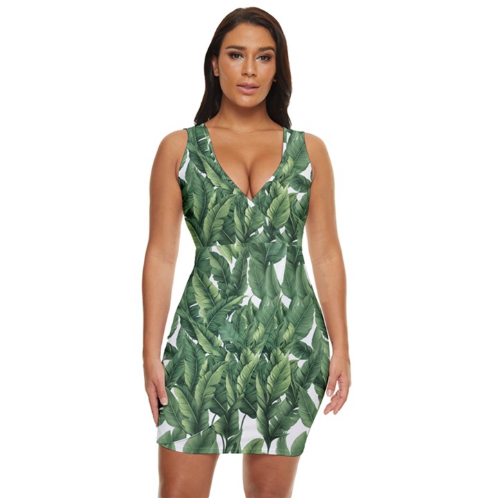 Green banana leaves Draped Bodycon Dress