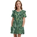 Green banana leaves Kids  Frilly Sleeves Pocket Dress View1