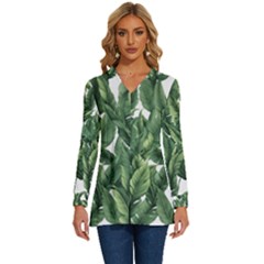 Green Banana Leaves Long Sleeve Drawstring Hooded Top by goljakoff