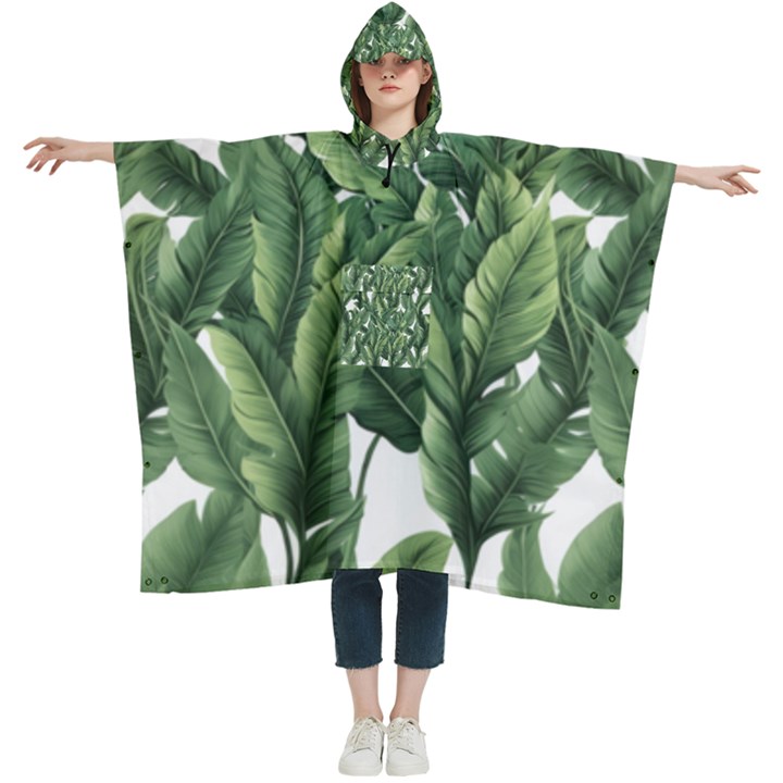 Green banana leaves Women s Hooded Rain Ponchos