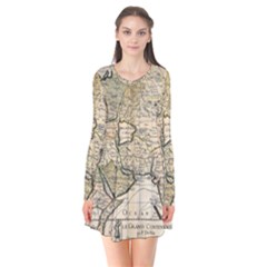 Tartaria Empire Vintage Map Long Sleeve V-neck Flare Dress by Grandong