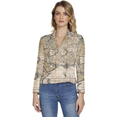 Tartaria Empire Vintage Map Women s Long Sleeve Revers Collar Cropped Jacket by Grandong