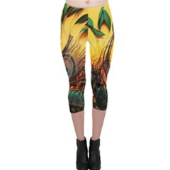 City Light Sky Landmark Painting Capri Leggings  by Cemarart