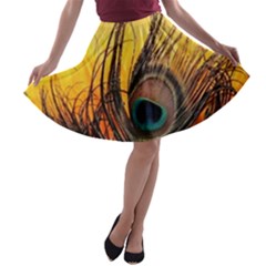 City Light Sky Landmark Painting A-line Skater Skirt by Cemarart