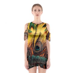 City Light Sky Landmark Painting Shoulder Cutout One Piece Dress by Cemarart