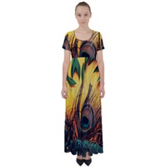 City Light Sky Landmark Painting High Waist Short Sleeve Maxi Dress by Cemarart