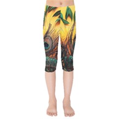 City Light Sky Landmark Painting Kids  Capri Leggings  by Cemarart