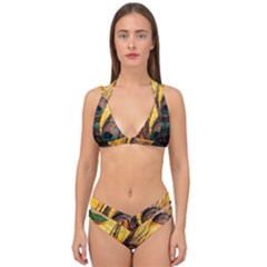 City Light Sky Landmark Painting Double Strap Halter Bikini Set by Cemarart