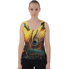 City Light Sky Landmark Painting Velvet Tank Top by Cemarart