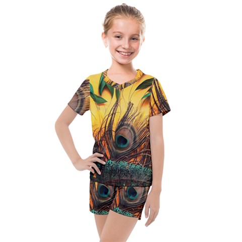 City Light Sky Landmark Painting Kids  Mesh T-shirt And Shorts Set by Cemarart