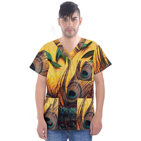 Art Paint Landscape Mountain Men s V-neck Scrub Top by Cemarart