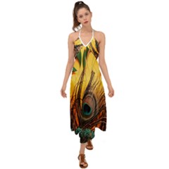 City Light Sky Landmark Painting Halter Tie Back Dress  by Cemarart