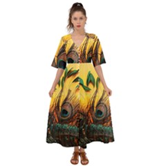 City Light Sky Landmark Painting Kimono Sleeve Boho Dress by Cemarart