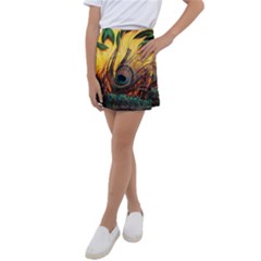 City Light Sky Landmark Painting Kids  Tennis Skirt by Cemarart