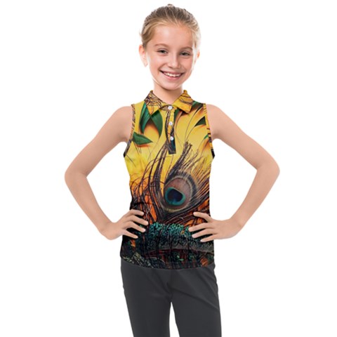 City Light Sky Landmark Painting Kids  Sleeveless Polo T-shirt by Cemarart