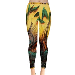 Art Paint Landscape Mountain Inside Out Leggings by Cemarart