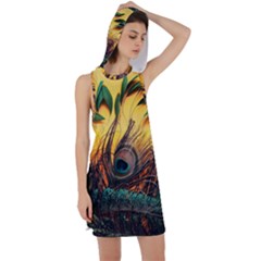 City Light Sky Landmark Painting Racer Back Hoodie Dress by Cemarart