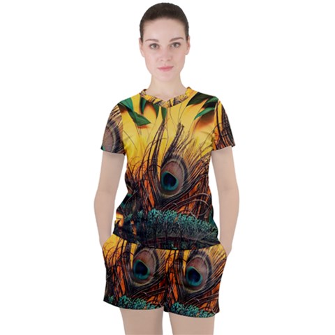 Art Paint Landscape Mountain Women s T-shirt And Shorts Set by Cemarart