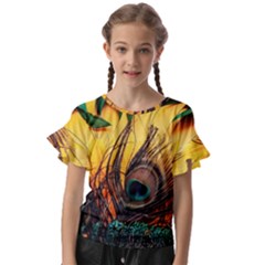 City Light Sky Landmark Painting Kids  Cut Out Flutter Sleeves by Cemarart