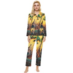 City Light Sky Landmark Painting Womens  Long Sleeve Velvet Pocket Pajamas Set by Cemarart