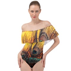 Art Paint Landscape Mountain Off Shoulder Velour Bodysuit  by Cemarart