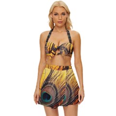 City Light Sky Landmark Painting Vintage Style Bikini Top And Skirt Set  by Cemarart